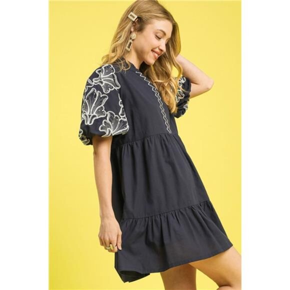 NWT‎ Umgee Tiered Embroidered Puff Sleeve Mini Dress - Picture 2 of 3